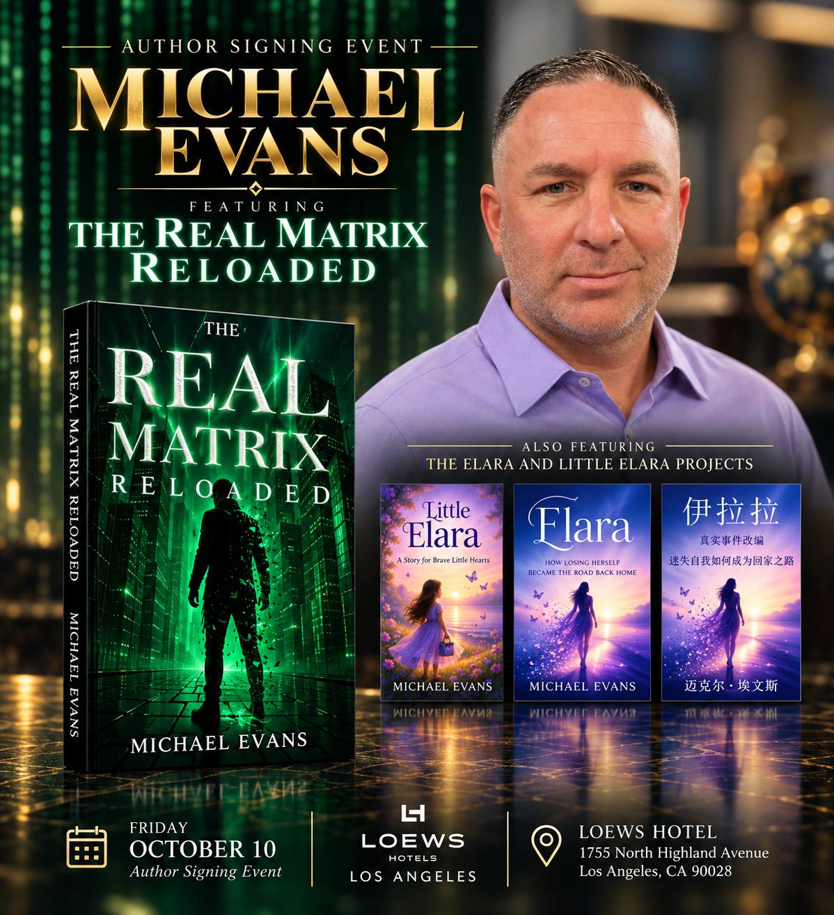 Michael Evans author signing event poster