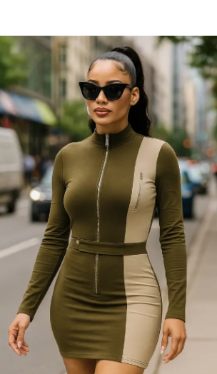 two tone zip up dress