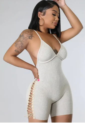 Lace Up Side Knit Romper