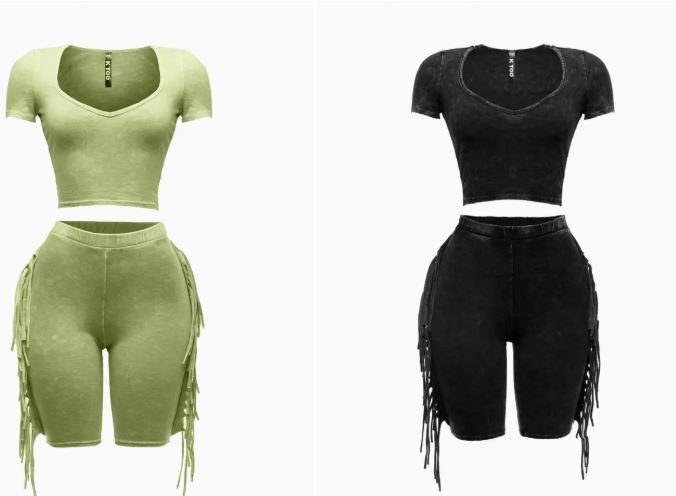 Mineral Wash Fringe Biker Set
