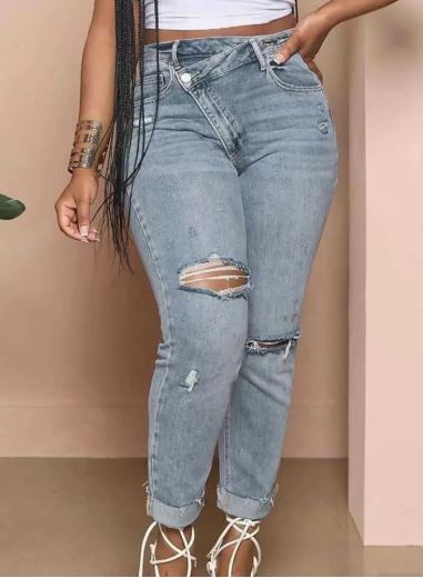 Irregular high- wasted ripped Slim Jeans 