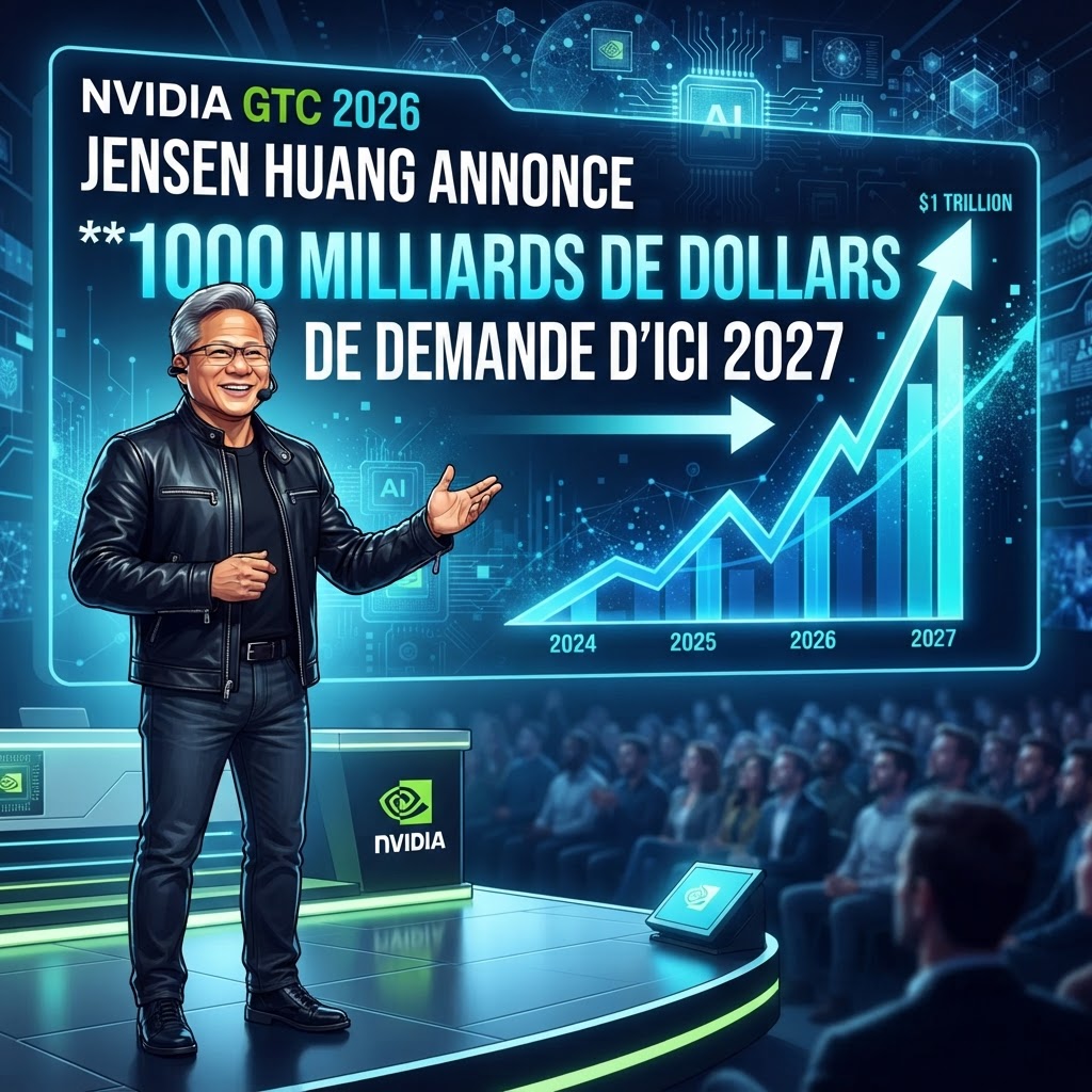 NVIDIA GTC 2026 : Jensen Huang annonce 1000 milliards de dollars de demande d'ici 2027