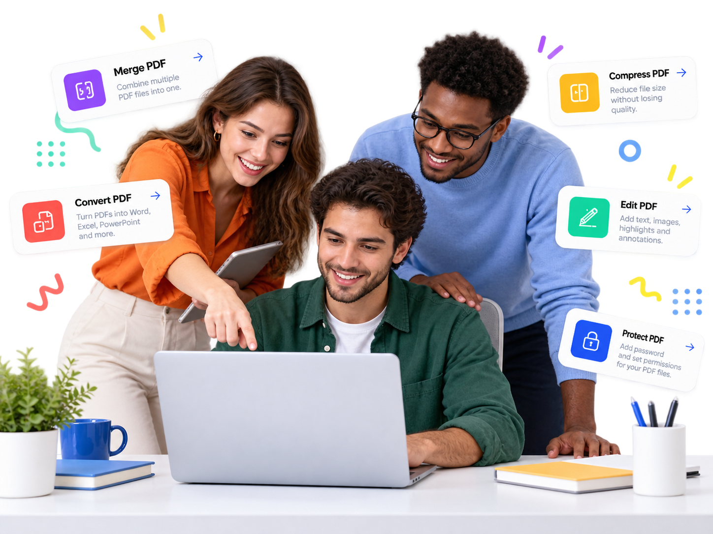Team collaborating on PDF documents with AI-powered tools
