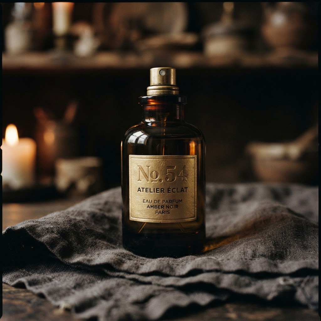 Custom perfume bottle with gold-foil label