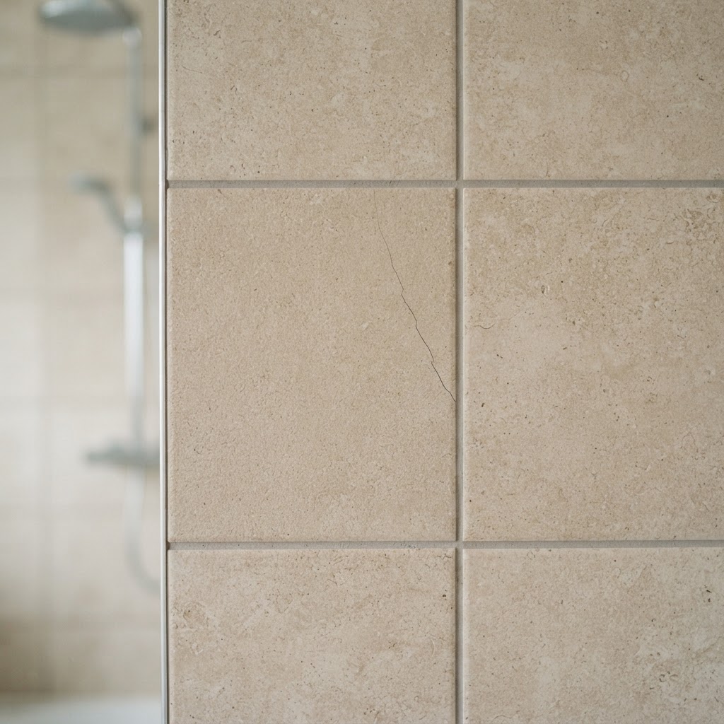 Fine crack in a stone-look wall tile