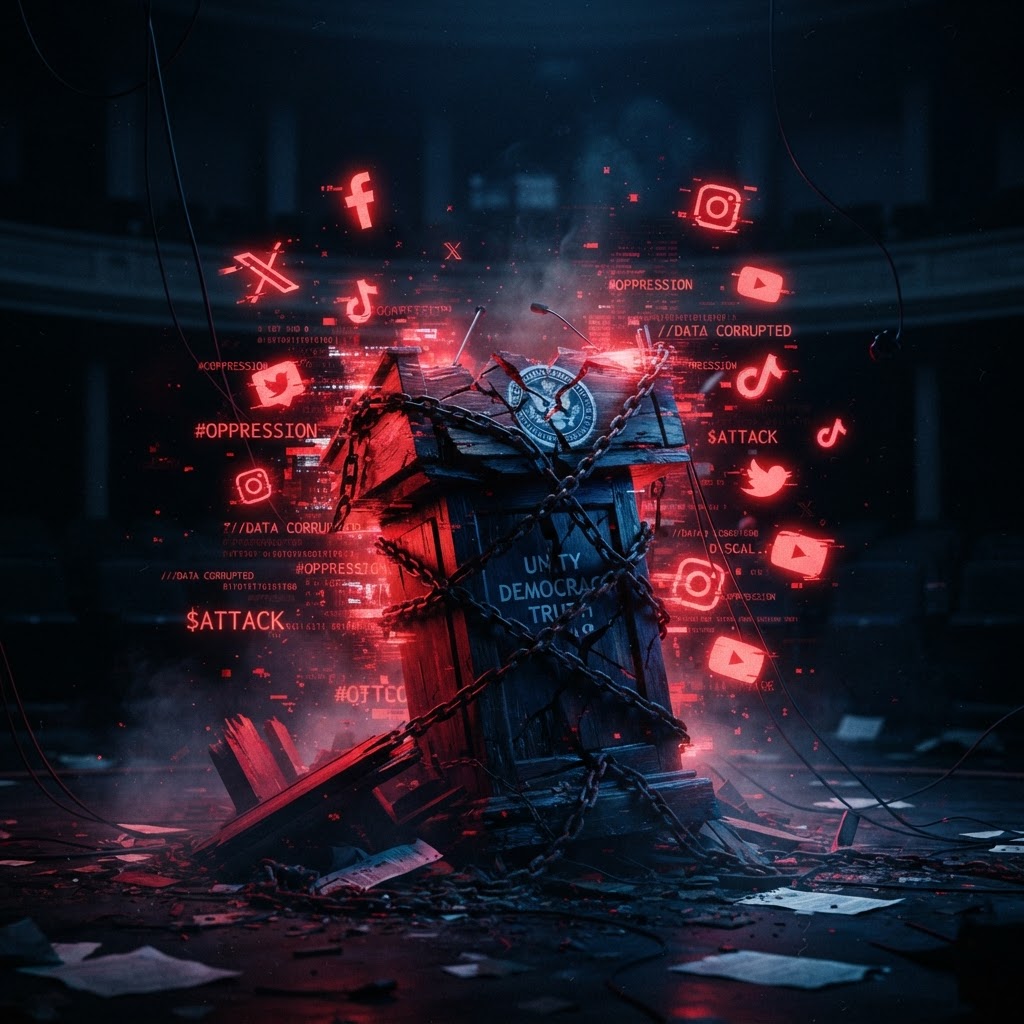 Dramatic visualization of a political party under coordinated digital attack