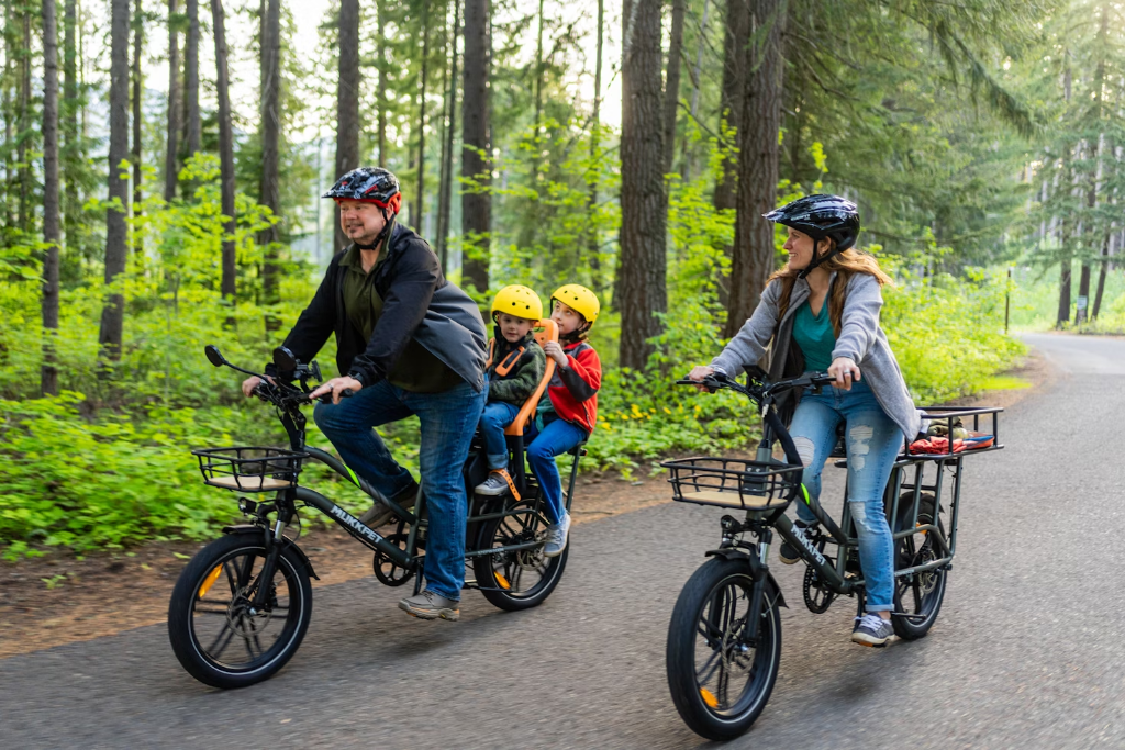 Family cycling outdoors