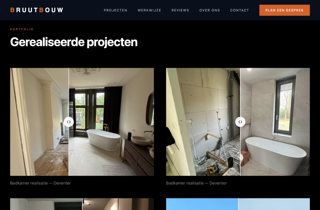 Bruut Bouw website op desktop