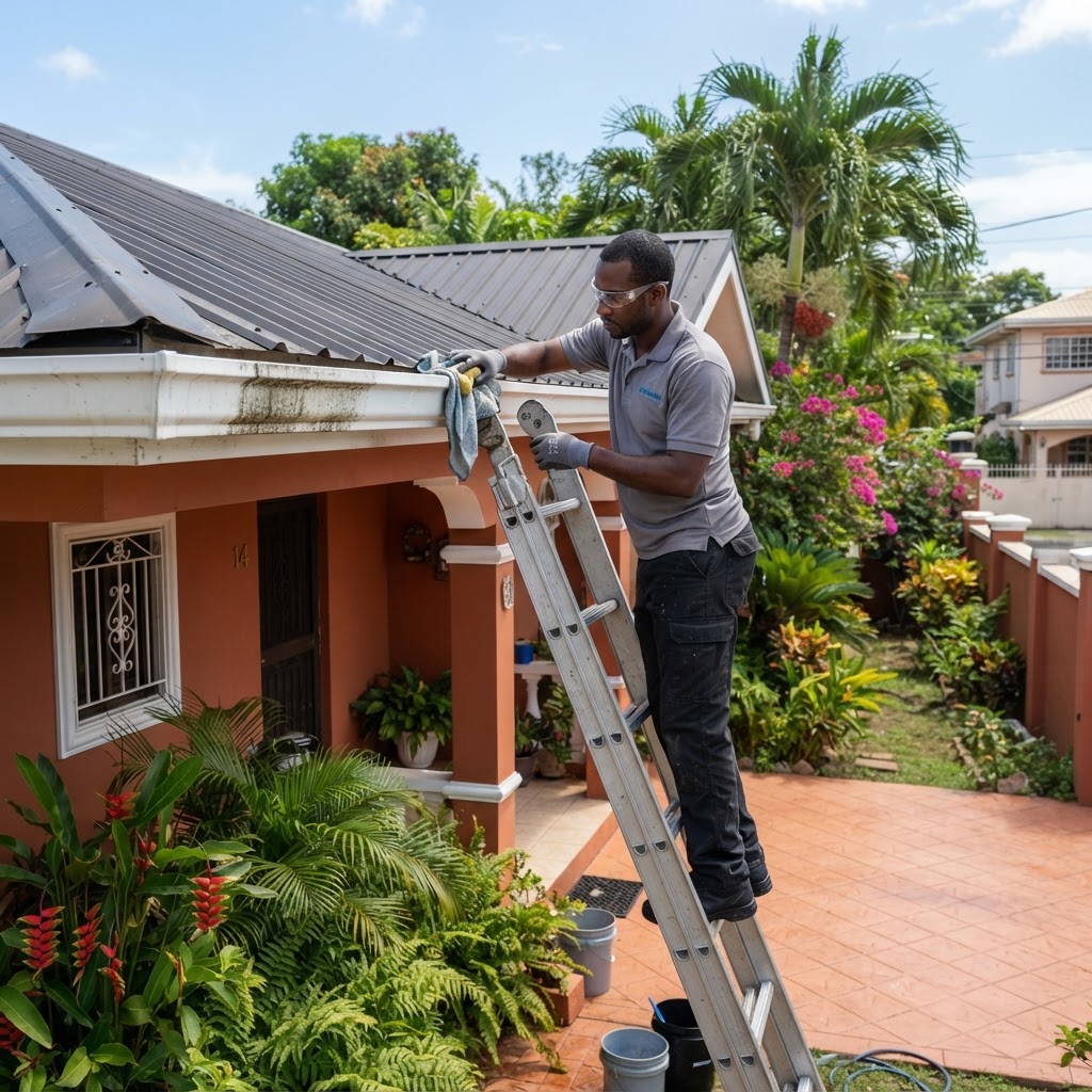 Professional cleaning gutter exterior cleaning.