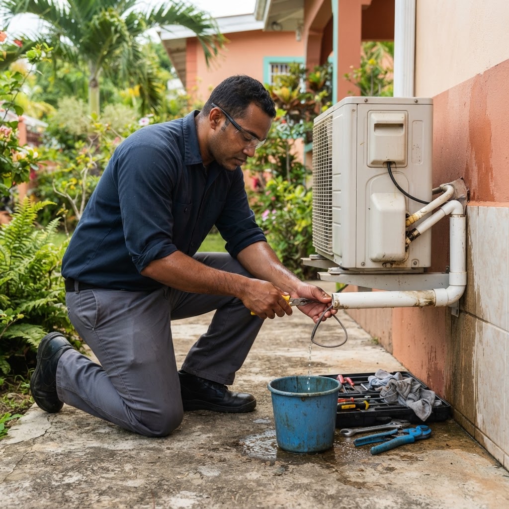 Professional repairing ac drainage blockage repairs.