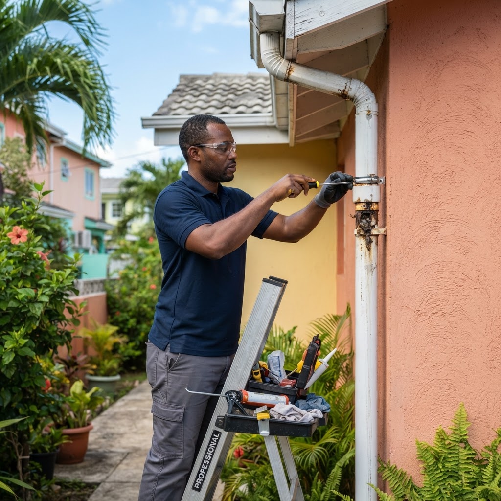 Professional repairing downpipe repairs.