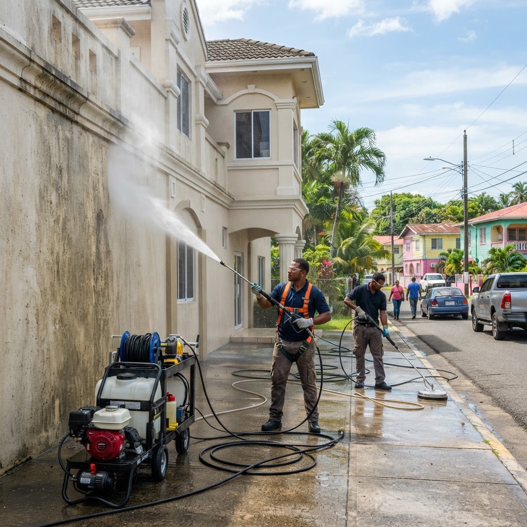 Professional cleaning commercial exterior washing.