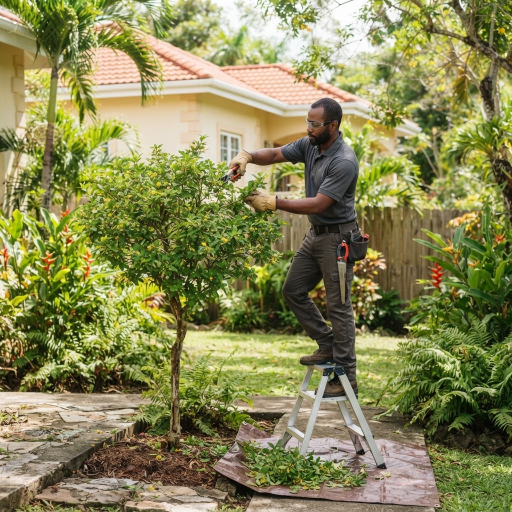 Professional servicing small tree pruning.