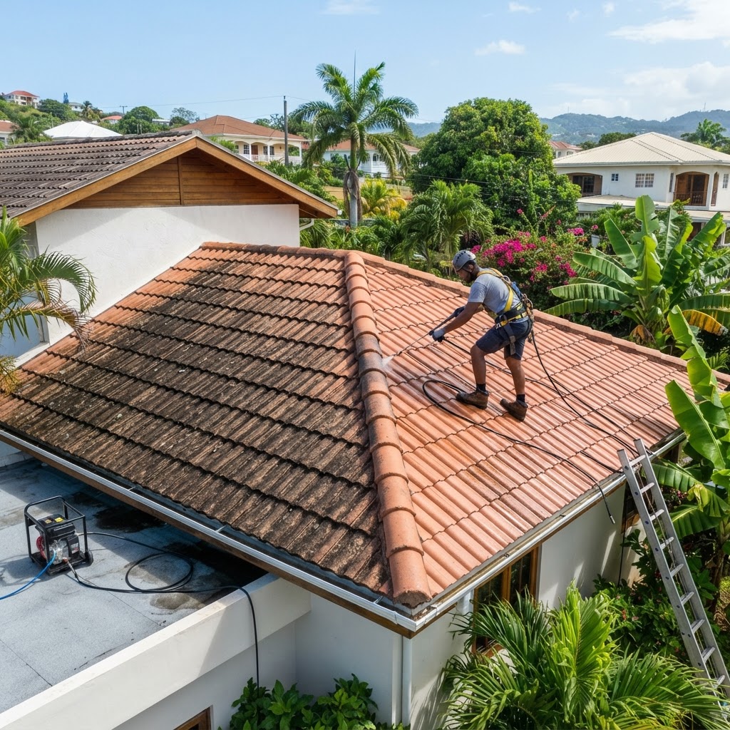 Professional cleaning roof stain removal.