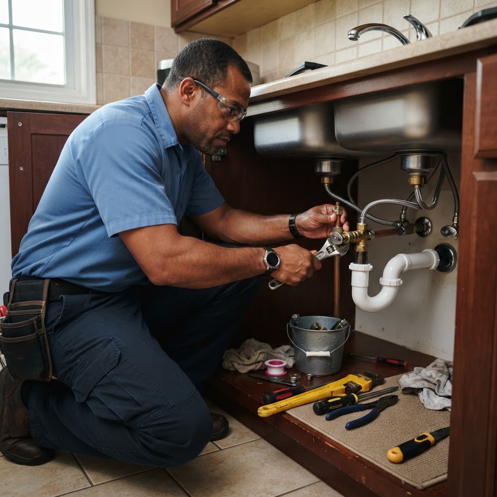 Professional repairing plumbing fixture replacement.