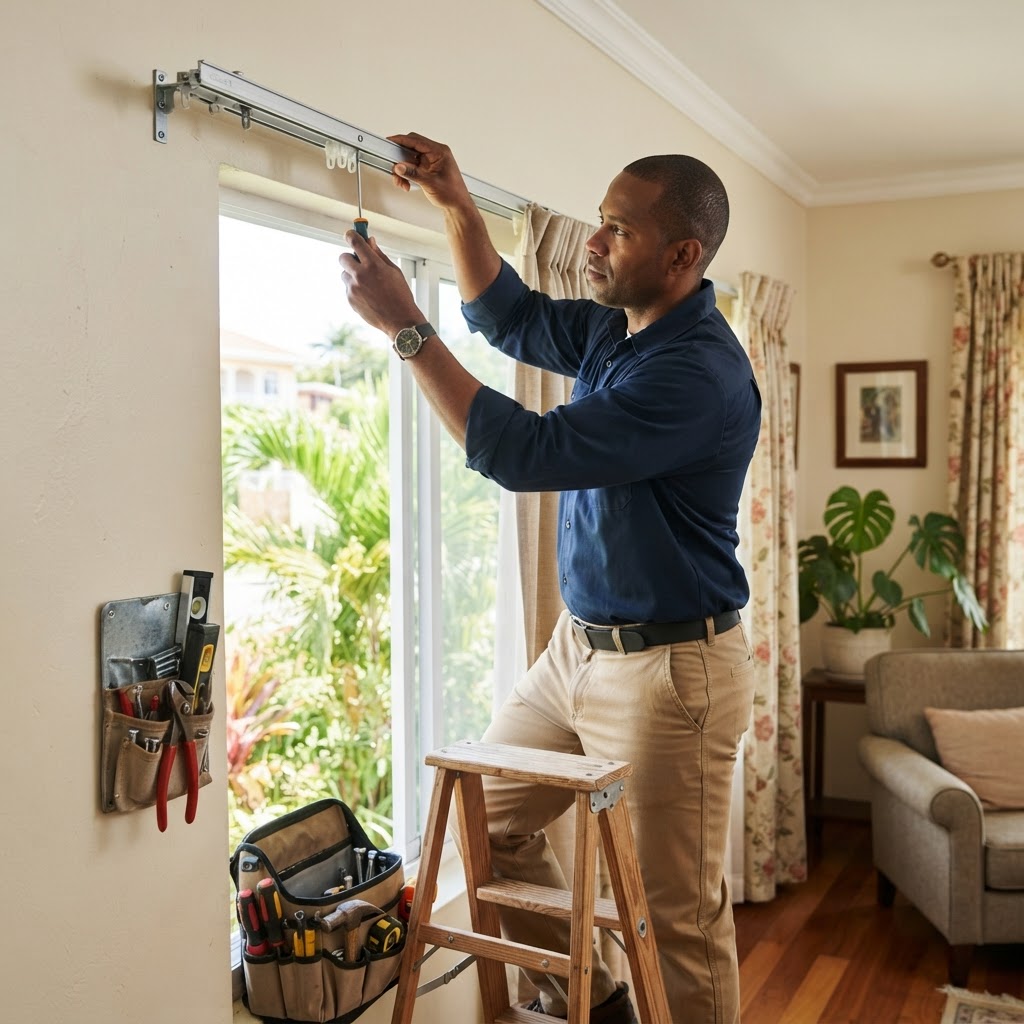 Professional repairing curtain track repairs.