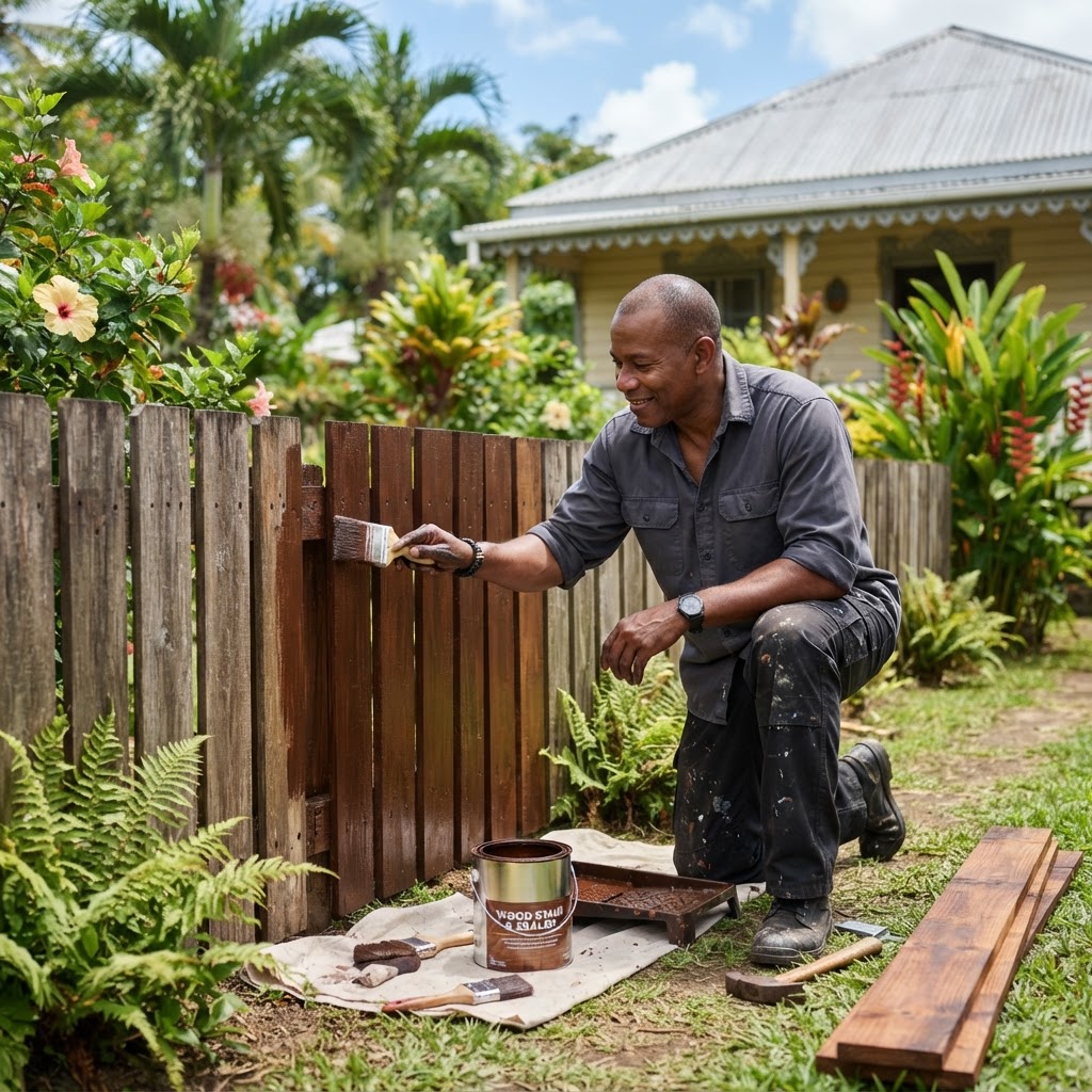 Professional repairing fence painting.