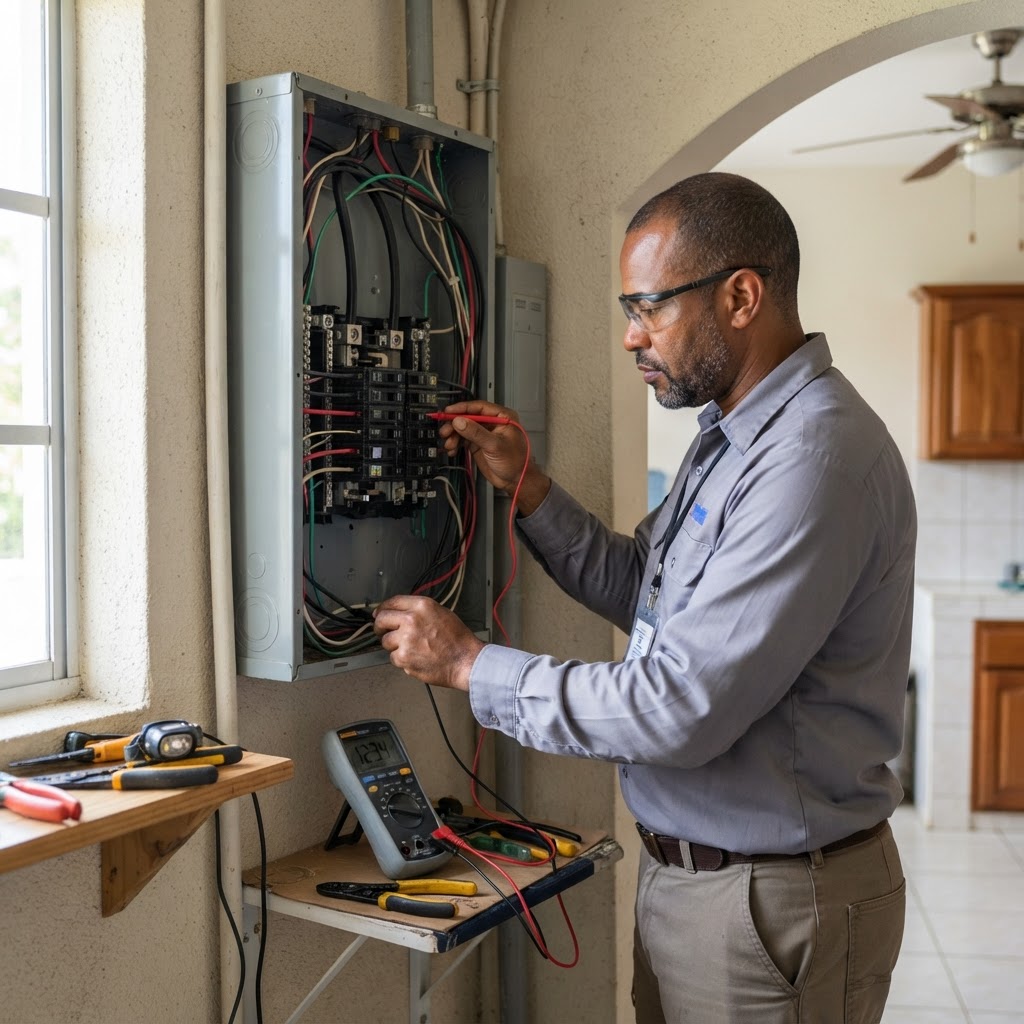 Professional servicing electrical fault diagnosis.