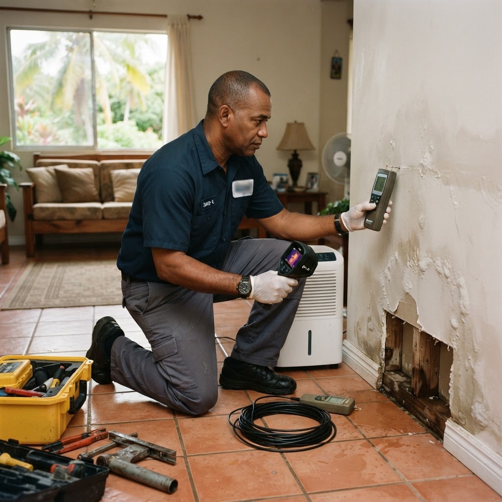 Professional servicing water damage inspection.