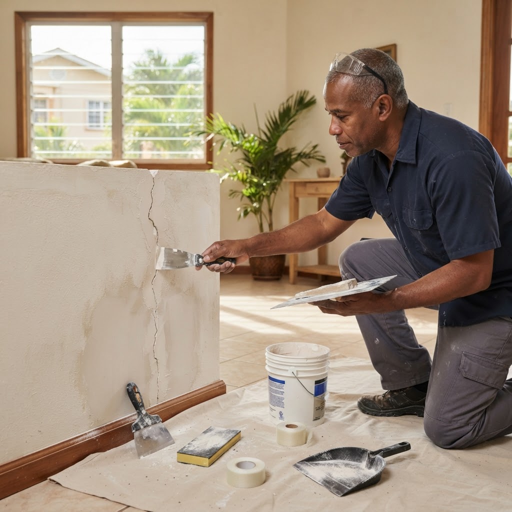 Professional repairing wall crack repairs.