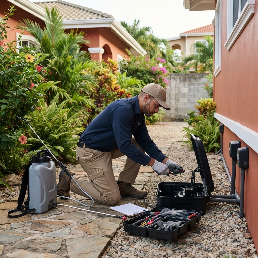 Professional repairing outdoor pest treatment.