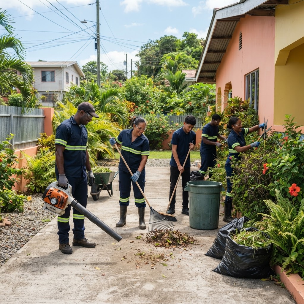 Professional cleaning outdoor area cleanup.