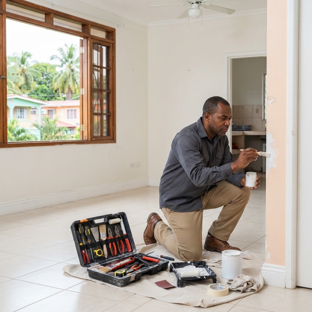 Professional repairing rental property touch-ups.