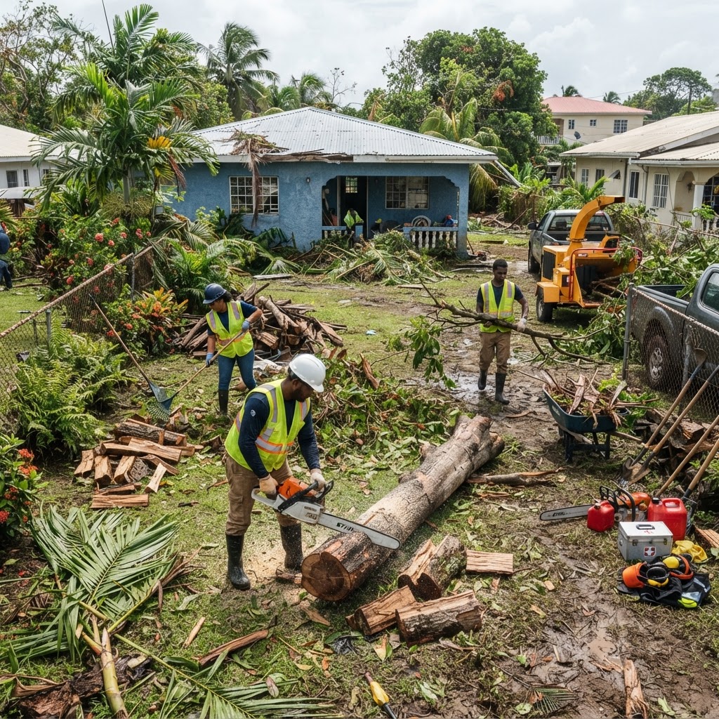 Professional cleaning post-storm outdoor cleanup.