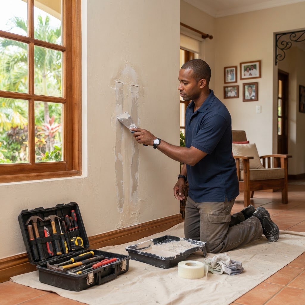 Professional repairing minor water damage repairs.