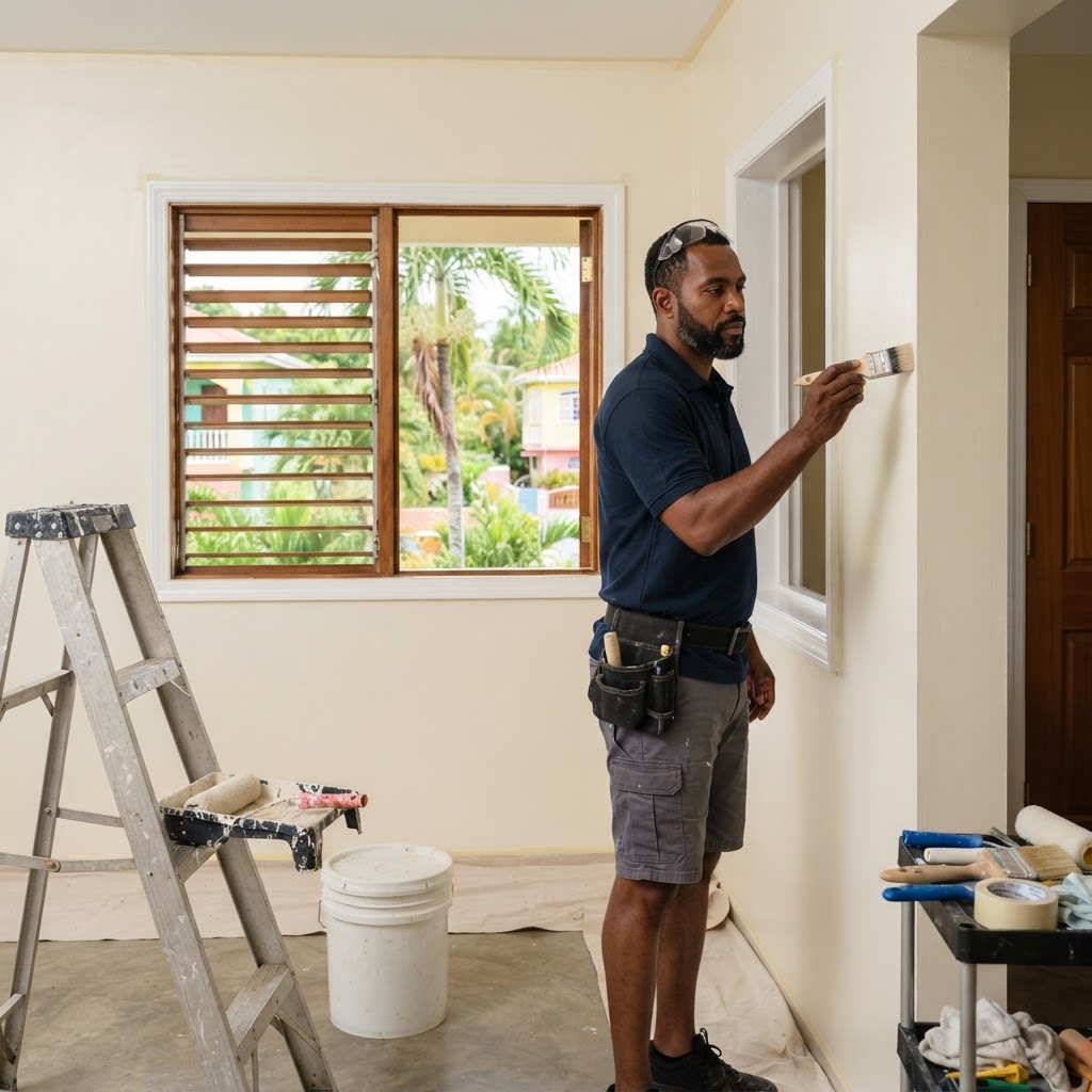 Professional repairing rental property repainting.