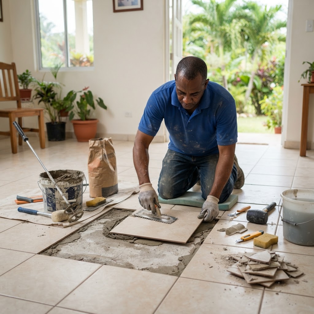 Professional repairing floor tile repairs.