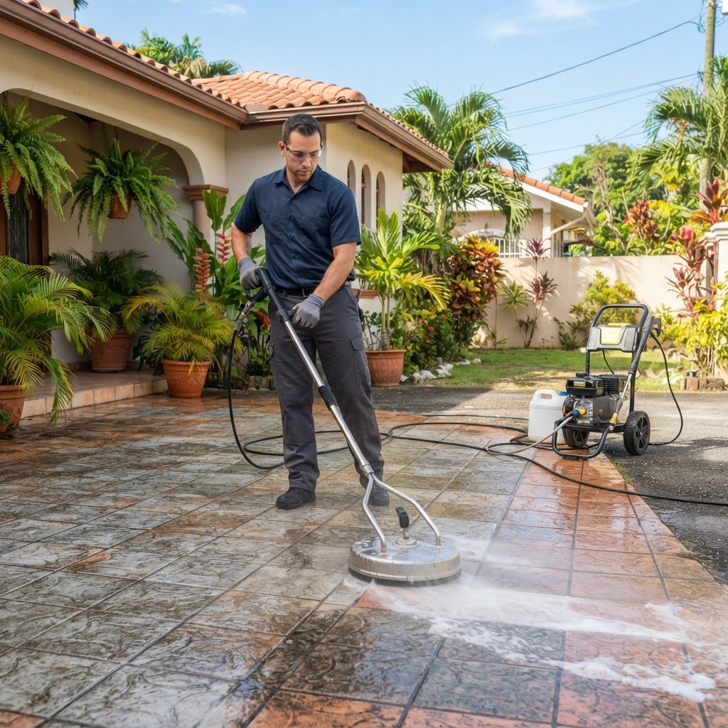 Professional cleaning outdoor tile cleaning.