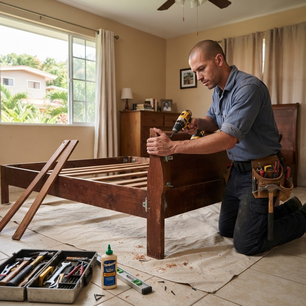 Professional repairing bed frame repairs.