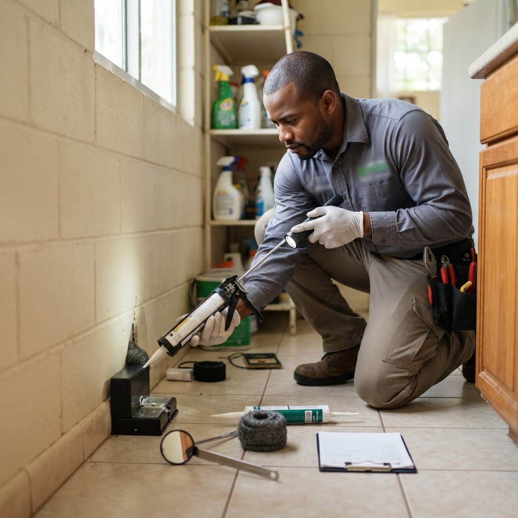 Professional repairing mouse infestation treatment.