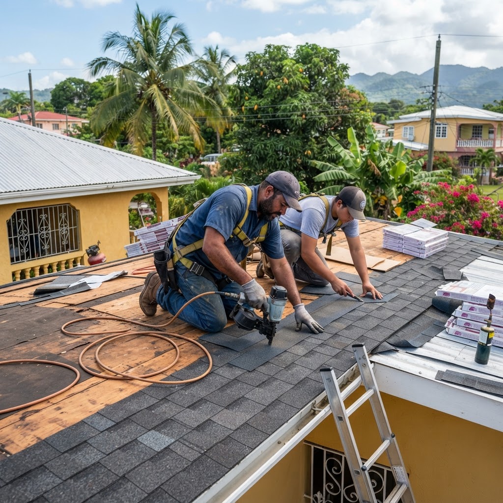 Professional installing roof replacement.