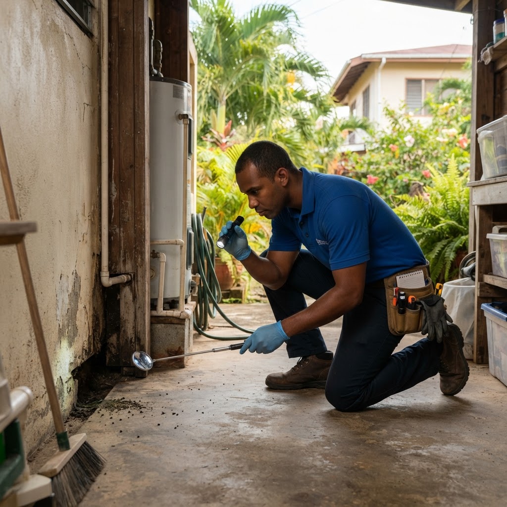 Professional servicing rat and mouse inspection.