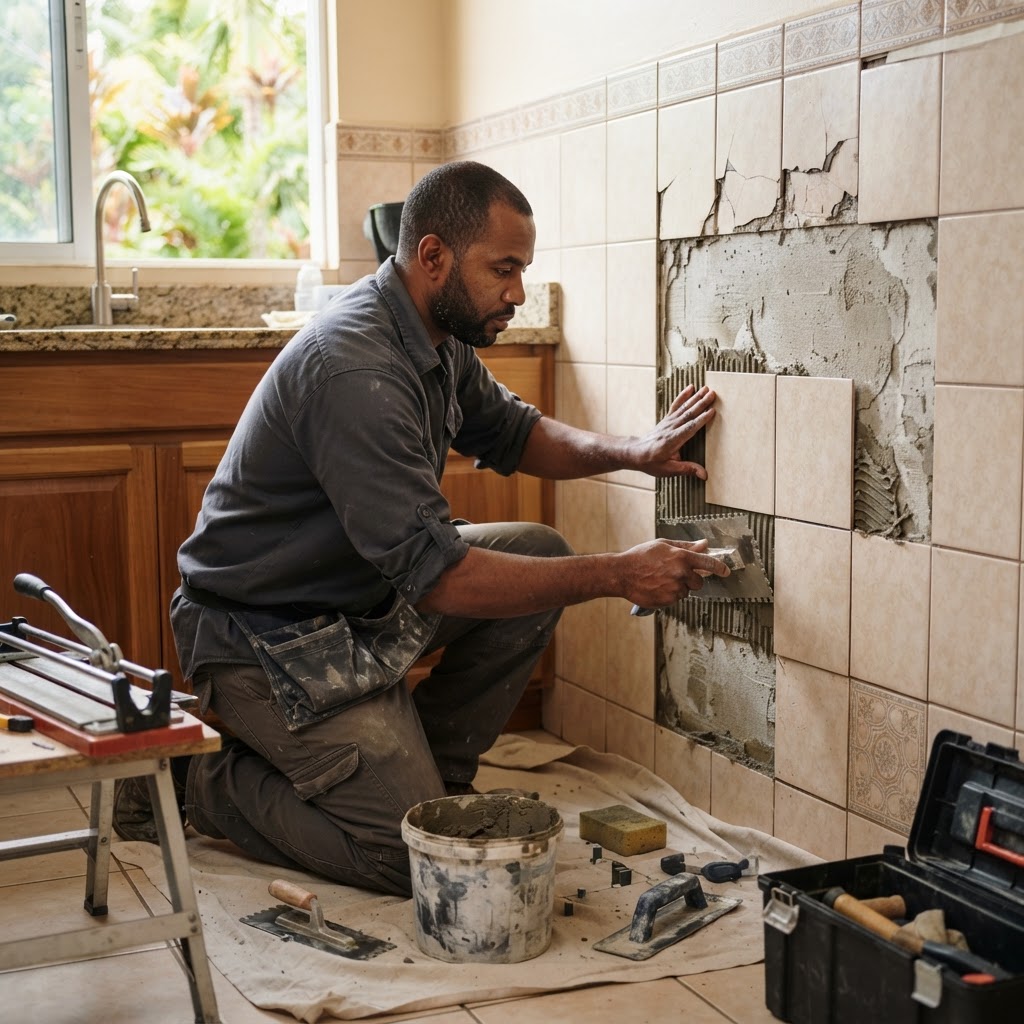 Professional repairing wall tile repairs.