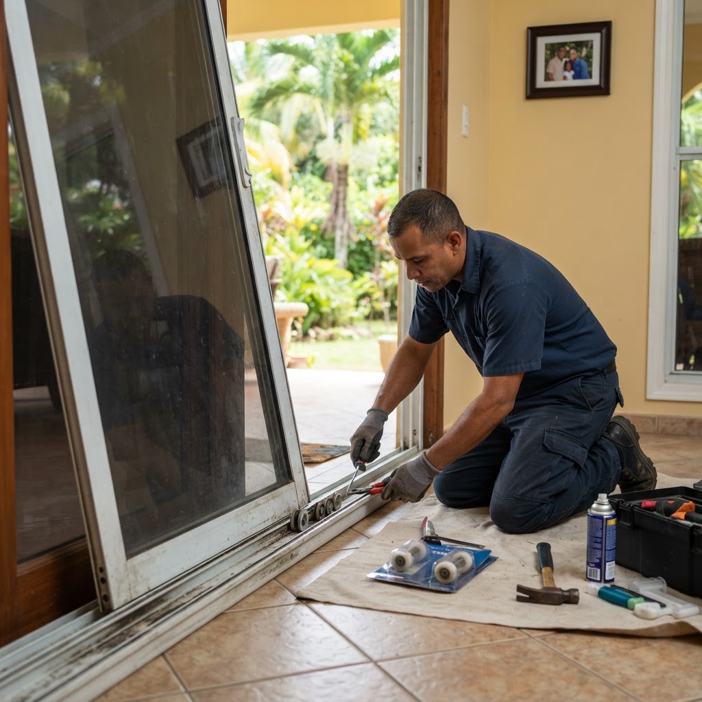 Professional repairing sliding door repairs.