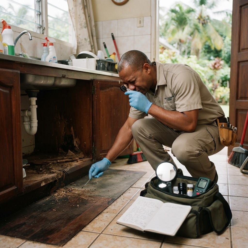Professional servicing pest identification and assessment.