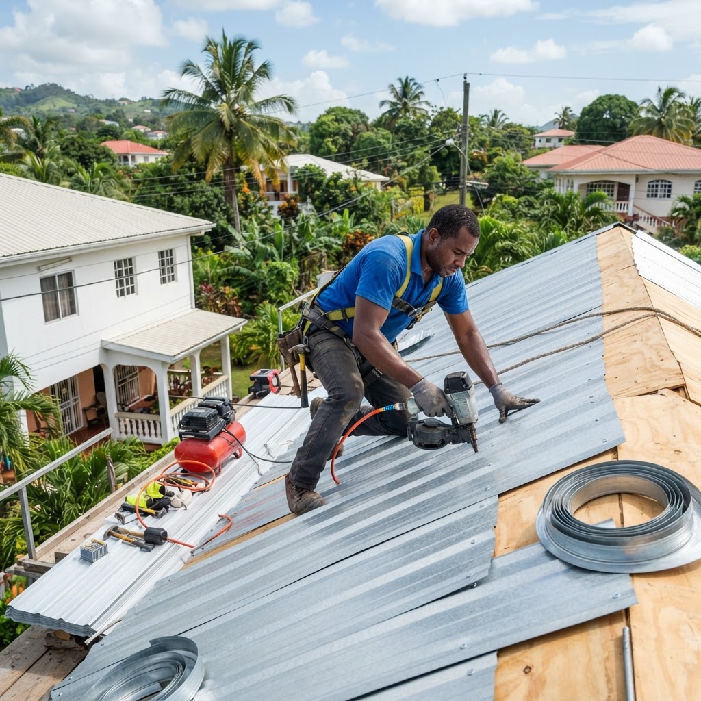 Professional installing new roof installation.