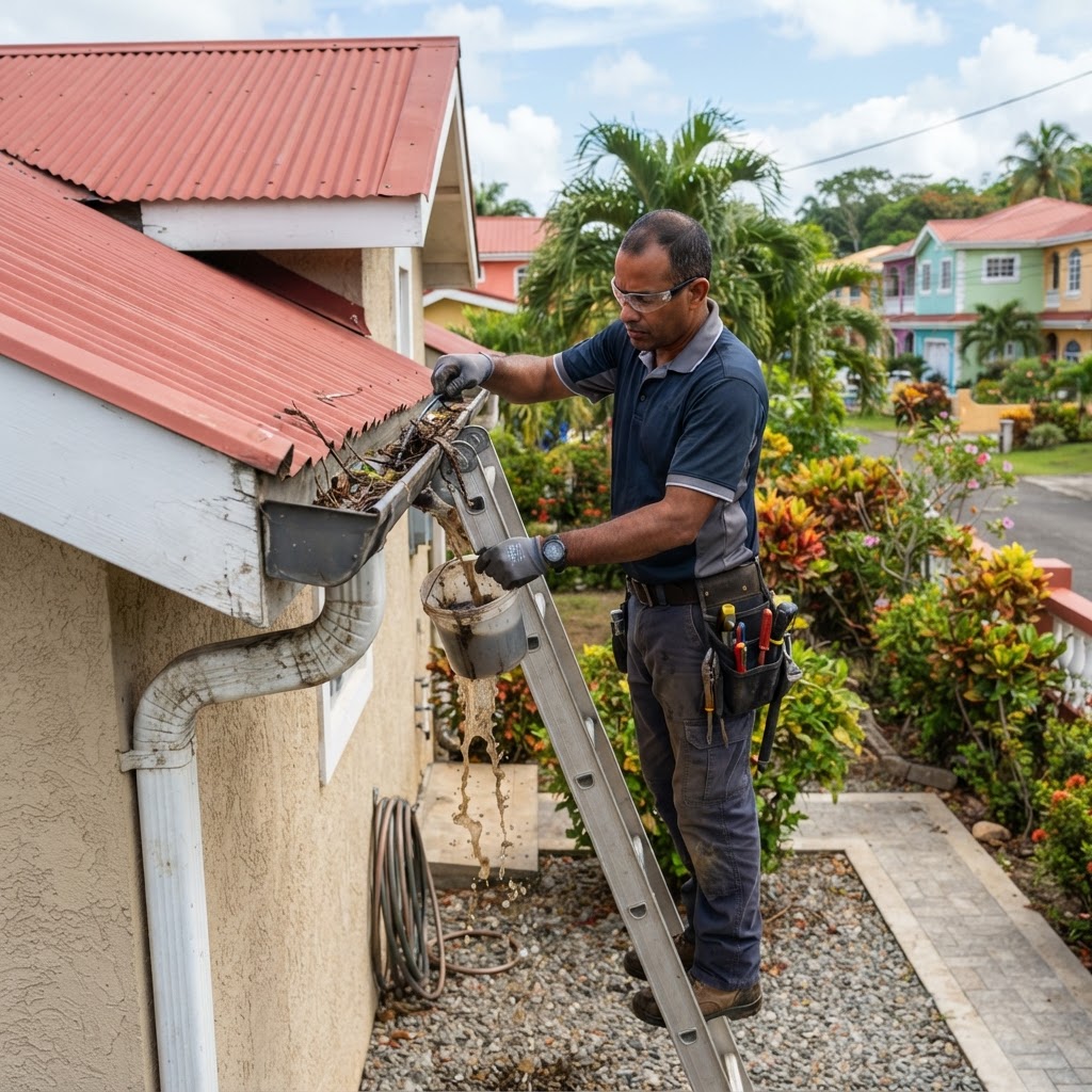 Professional servicing gutter drainage troubleshooting.