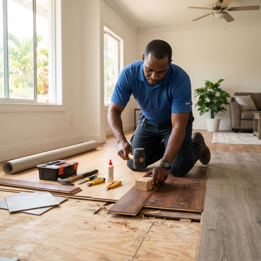 Professional repairing flooring repairs.