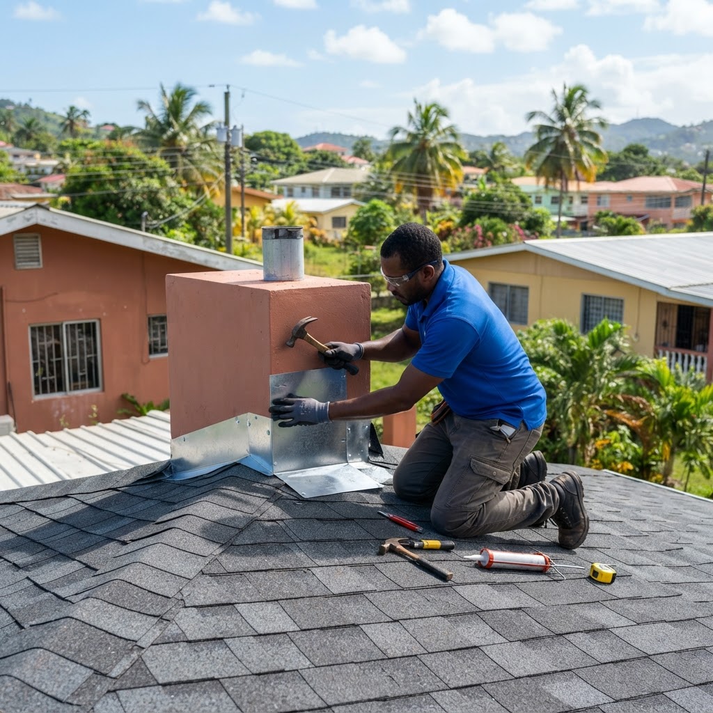 Professional installing roof flashing installation.