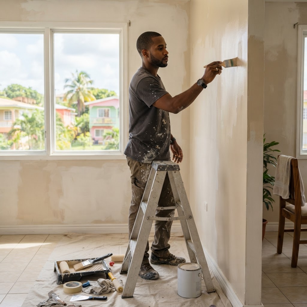 Professional repairing apartment painting.