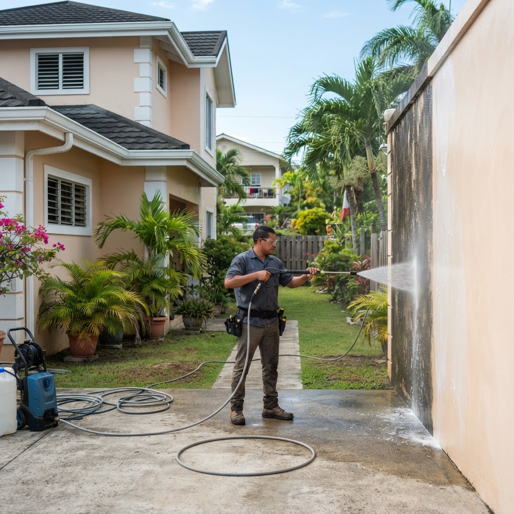 Professional cleaning exterior wall cleaning.