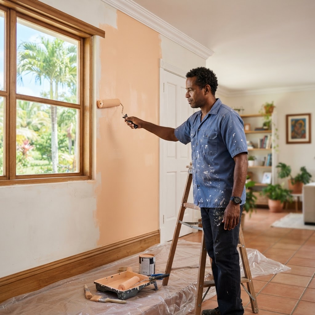 Professional repairing wall repainting.