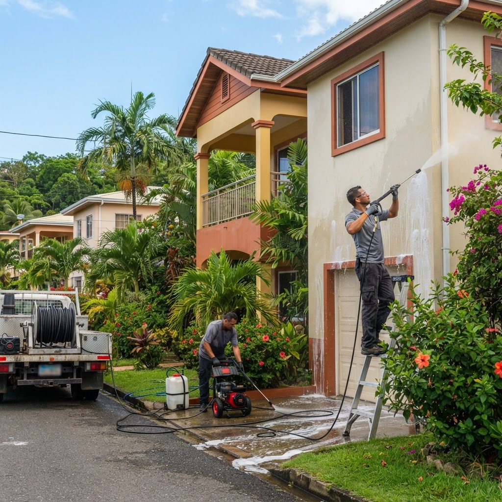 Professional cleaning residential exterior washing.