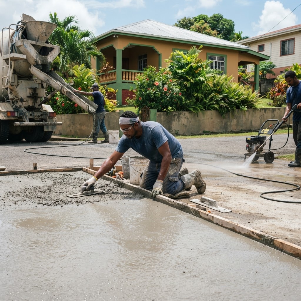 Professional mason pouring and finishing concrete.