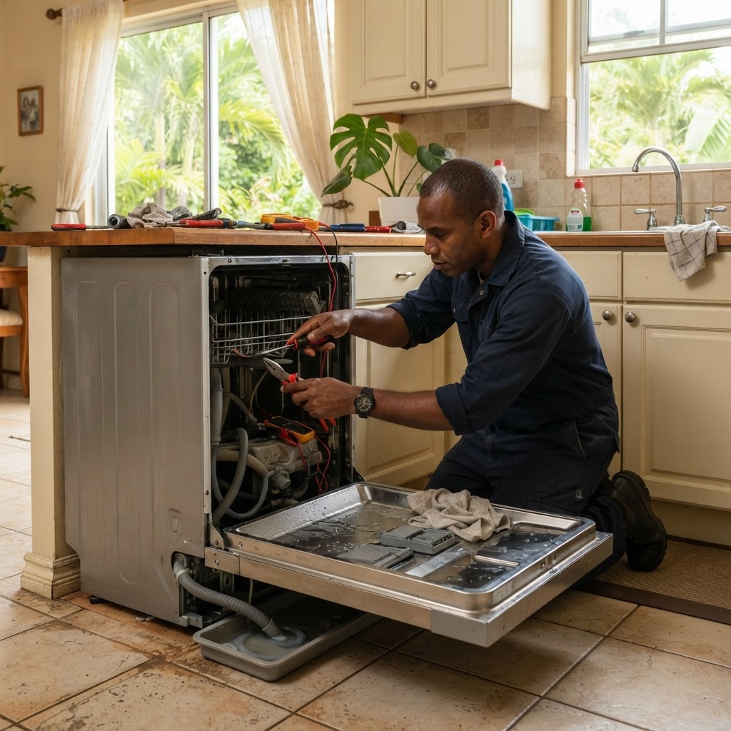 Professional repairing dishwasher repairs.