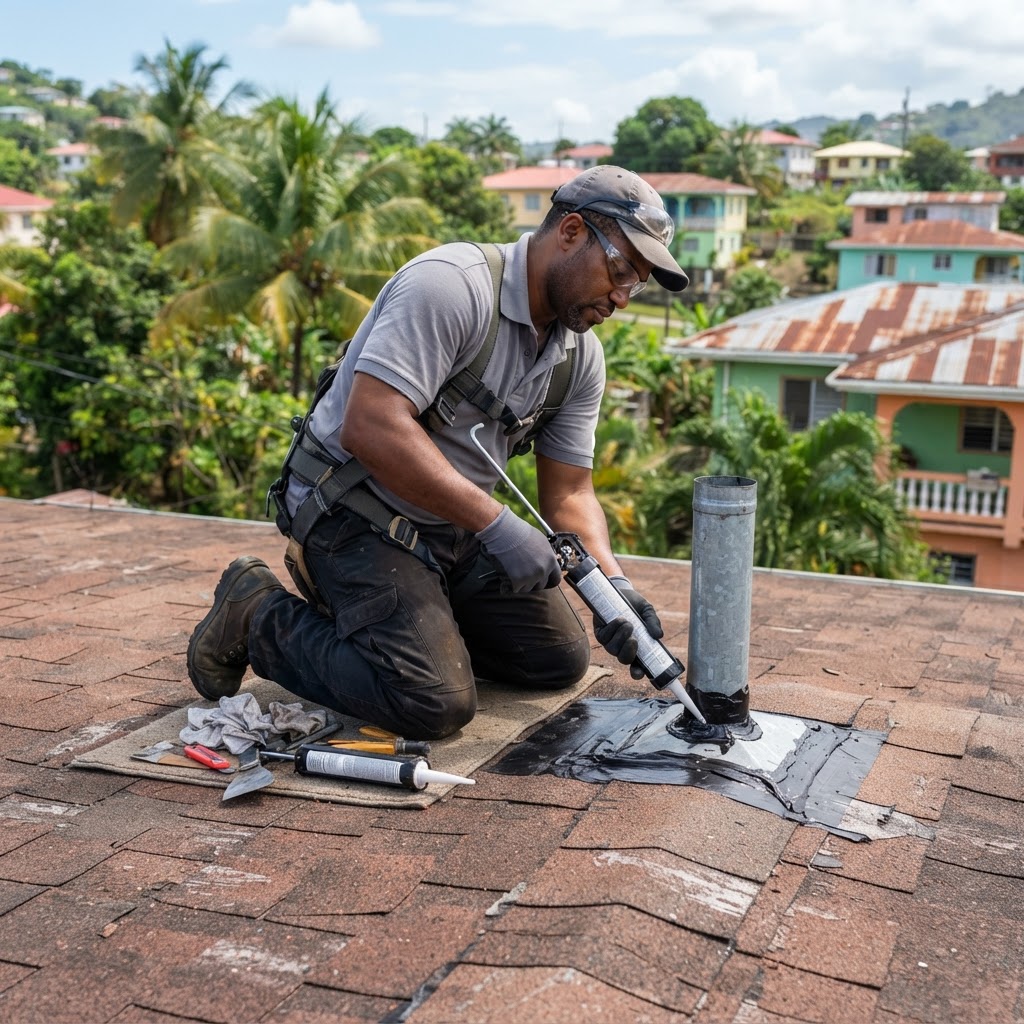 Professional servicing roof penetration sealing.
